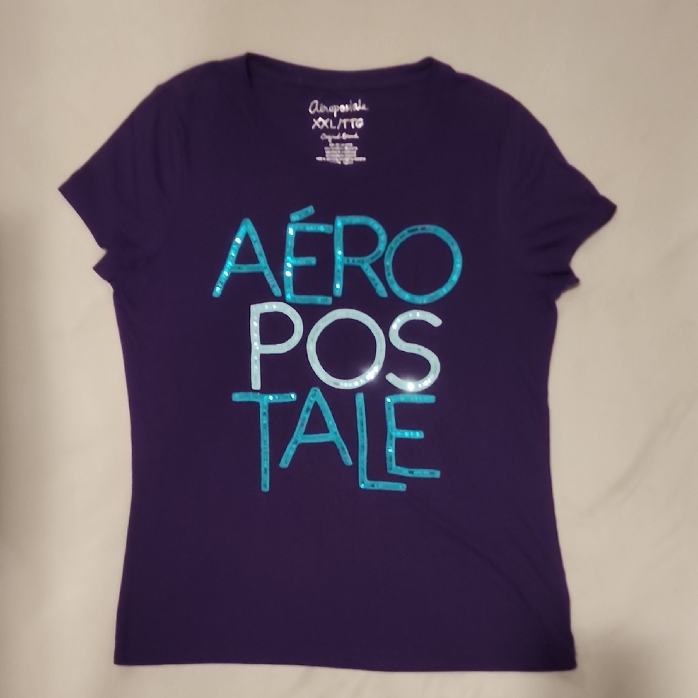 Aeropostale Purple Tee with Blue Graphic